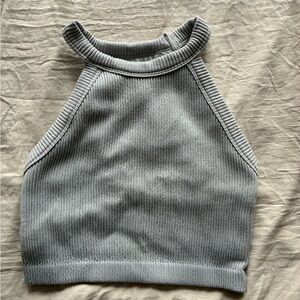 Aerie Gray Ribbed Halter Tank Top